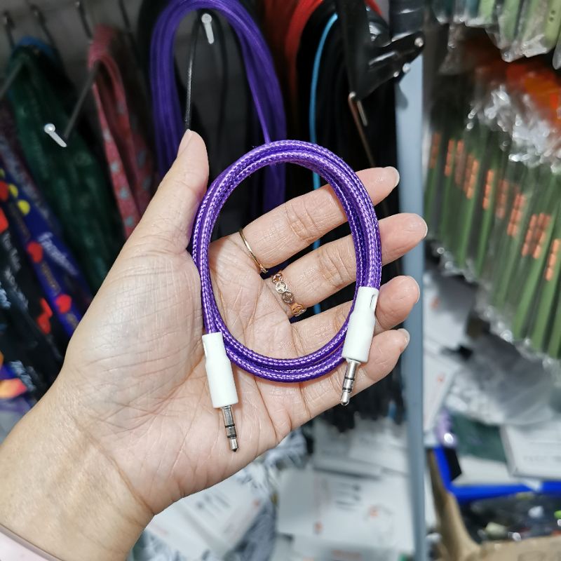 KABEL AUX 1 KE 1 / KABEL JACK AUDIO 1 KE 1 MODEL TALI SEPATU - PELANGI ACCESORIES 88