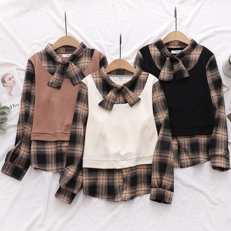 Pina Blouse Baju Kemeja Wanita Flanel Baju Shirt Atasan Top Atasan Wanita Terbaru Motif Kotak Pakaia