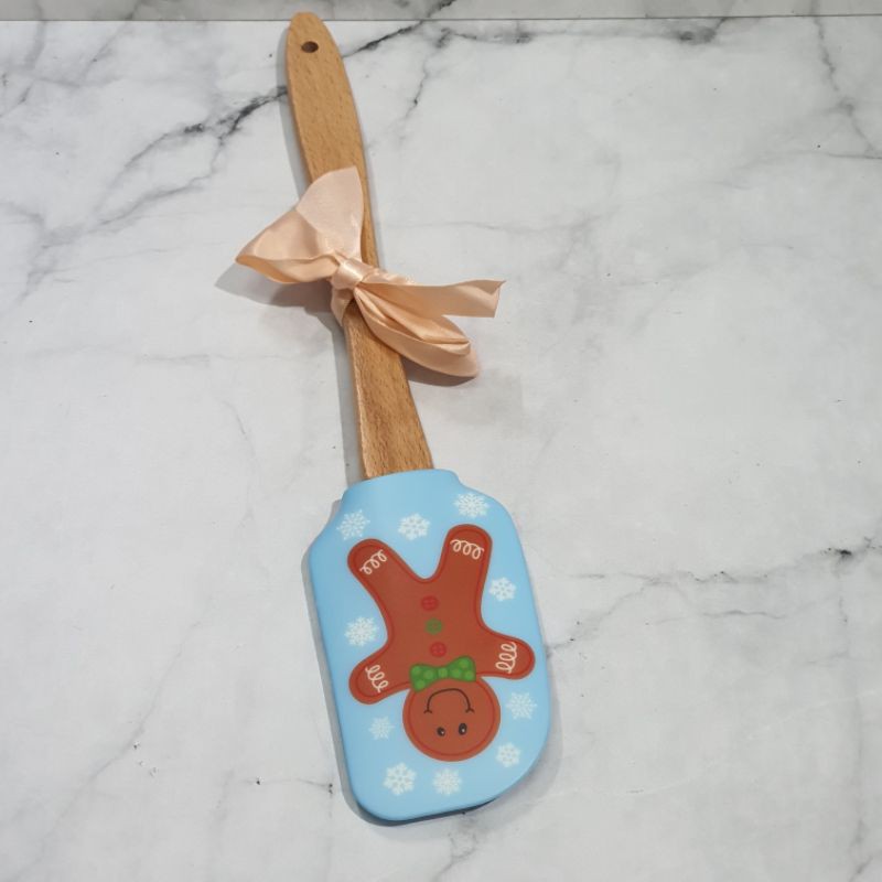 wooden xmas character silicone spatula / spatula gagang kayu gambar natal