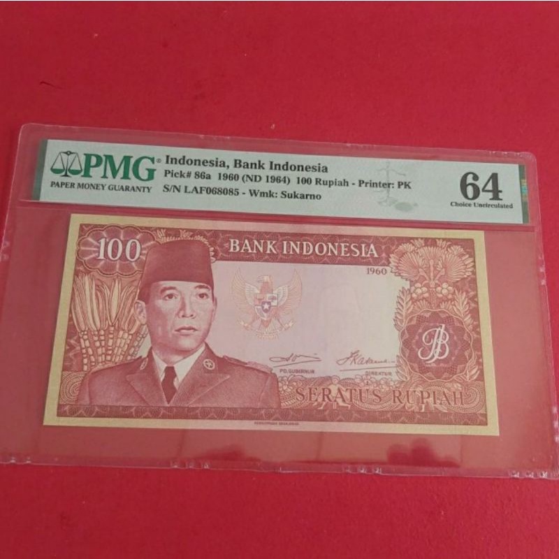 Uang Kertas Kuno 100 Rupiah Sukarno Soekarno Tahun 1960 PMG 64
