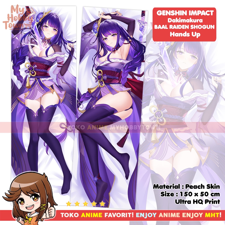 Sarung Bantal Anime Dakimakura Genshin Impact : Baal Raiden Shogun Hands Up