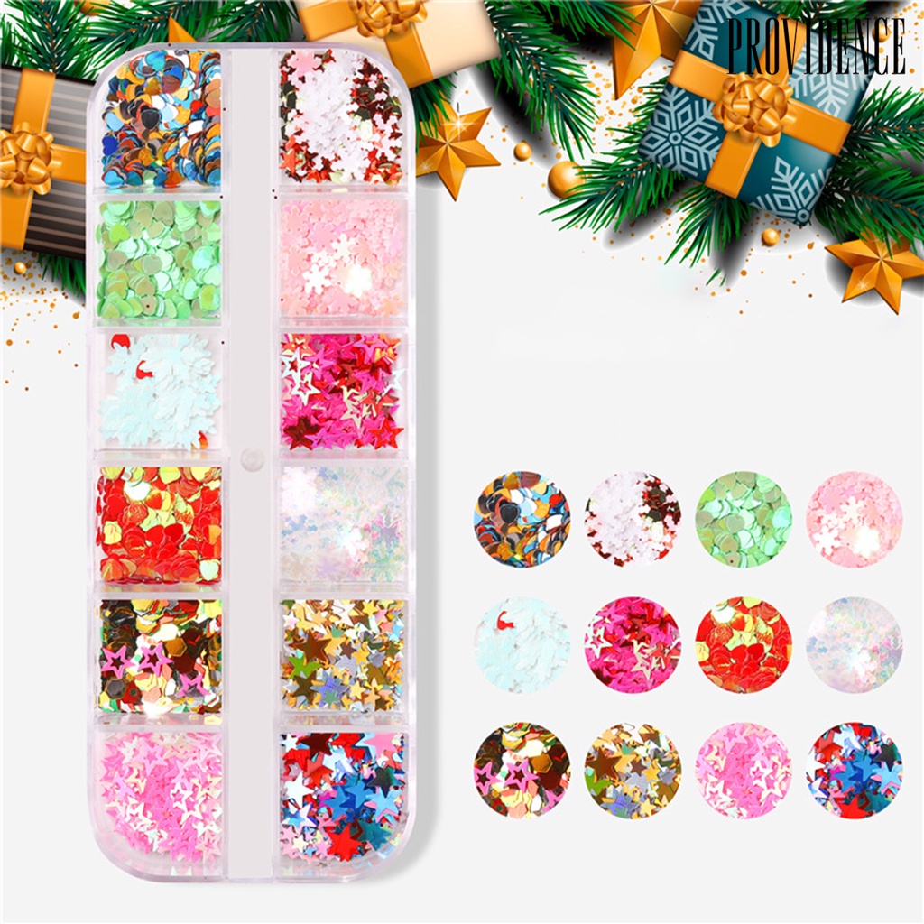 Providence 12 Sekat / Kotak Stiker Sequin Mini Tema Natal Untuk Dekorasi Nail Art / Manicure
