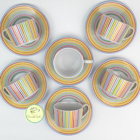 Set Cangkir RAINBOW 6 pasang / Cangkir Teh Set / Gelas Kopi -Diskon Besar