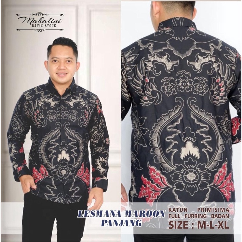 Batik Pria LESMANA MARON Full Furing Katun Halus Size M-XXL High Quality