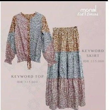 Setelan Keyword skirt top by monel edisi ied series size S nwt