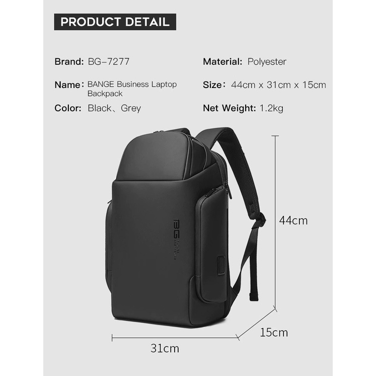 BANGE BG-7277 - Anti-Theft Waterproof Backpack Bag - Tas Ransel Unisex