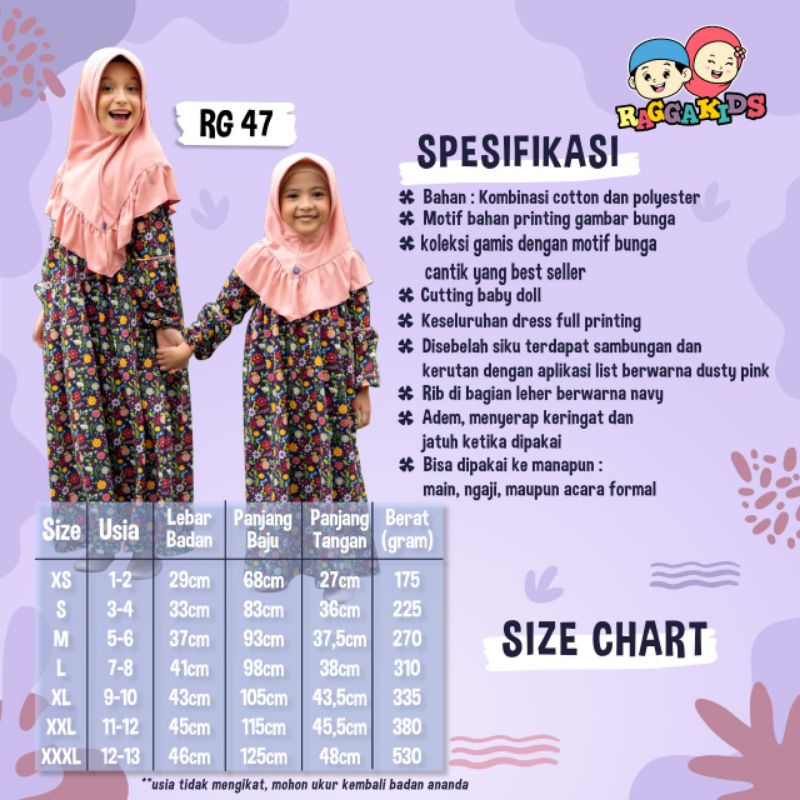 RAGGAKIDS Gamis Anak kaos couple gamis ibu anak RG47 RGD47