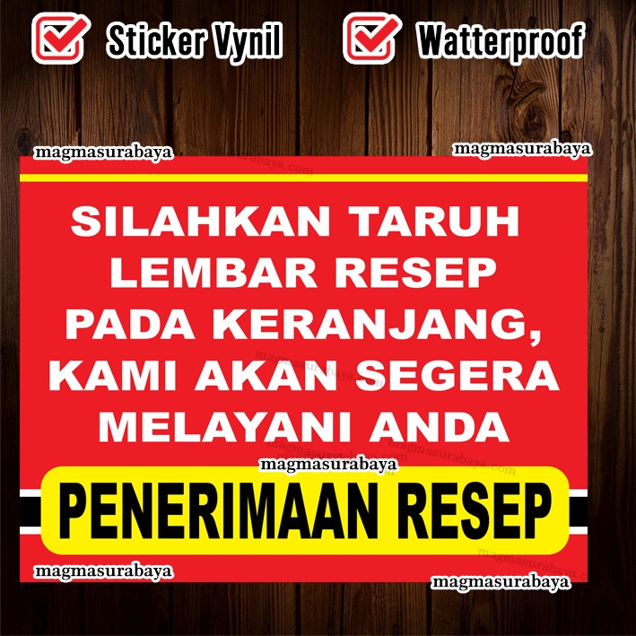 

Stiker penerimaan Resep - Klinim - Rumah sakit - Apotek - toko obat