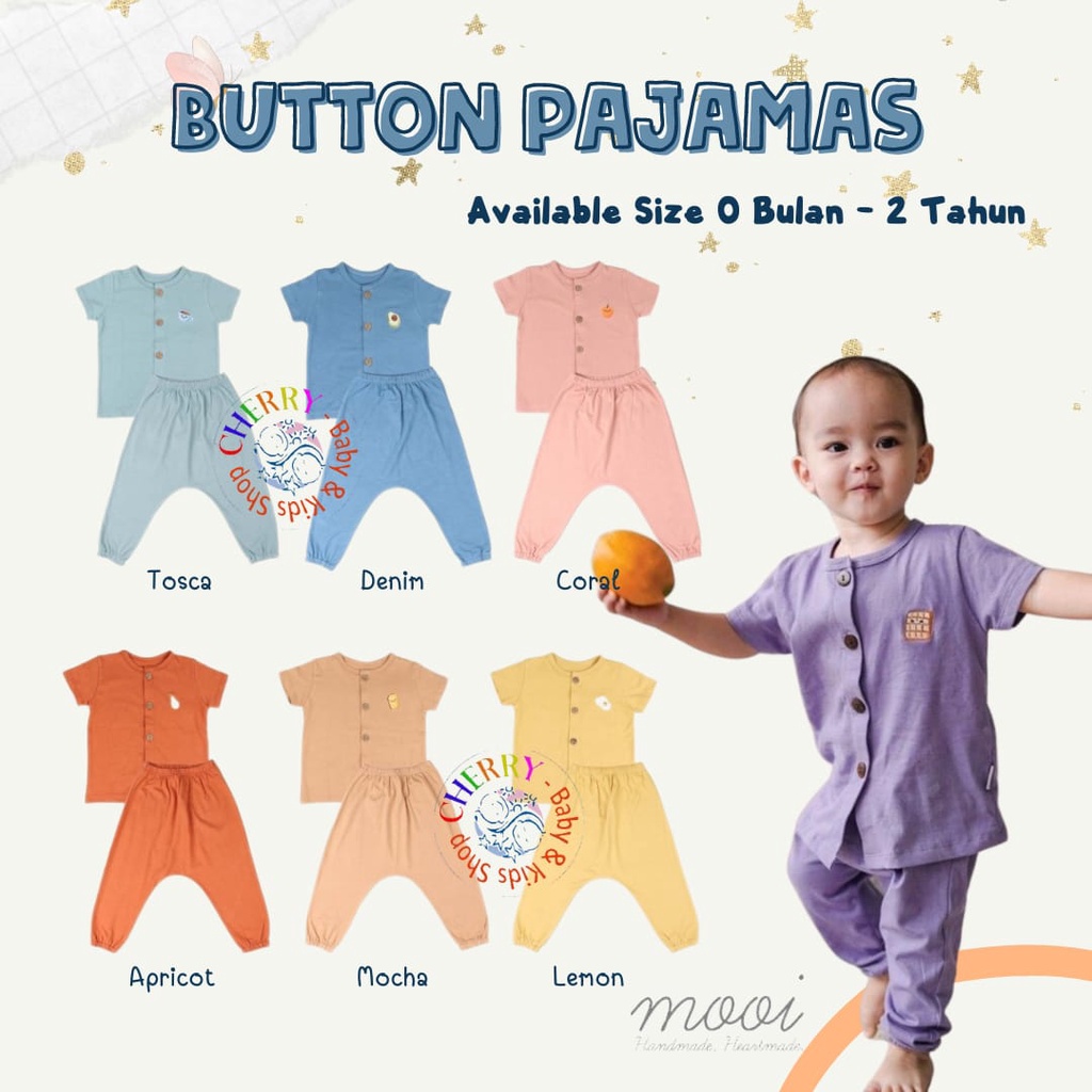 Mooi 0-2 Tahun Short Sleeve Button Tricolor Pajamas Setelan Bayi CBKS