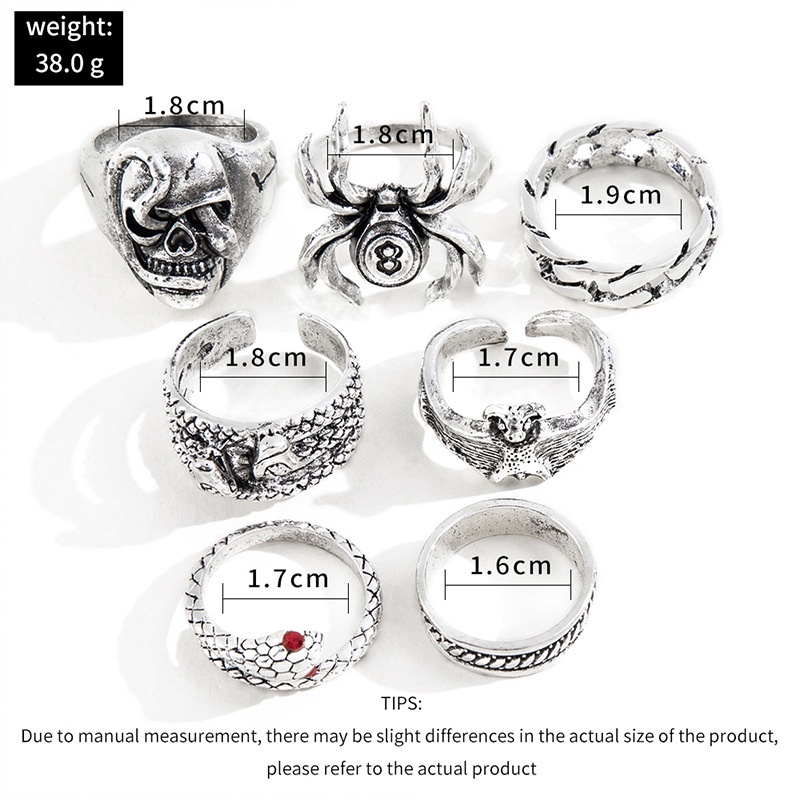 7pcs / Set Cincin Jari Desain Kartu Poker Multi Element Gaya Vintage Retro Untuk Pria Dan Wanita