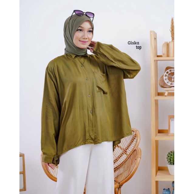 KEMEJA LINEN OVERSIZE / EVERY SHIRT KOREA STYLE BAHAN RAYON PREMIUM POLOS SAGE GREEN BLOUSE / KEMEJA ATASAN WANITA LINEN OVERSIZED