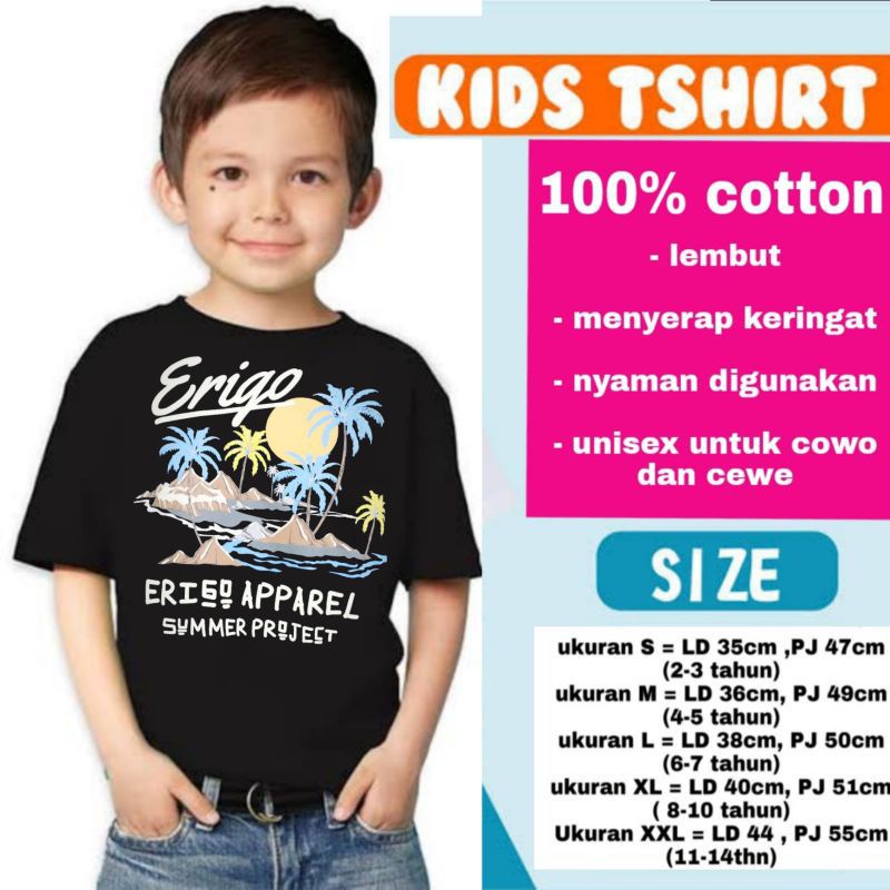 KAOS ANAK Erigo T-Shirt Project Summer Black BAJU KIDS ERIGO APPAREL UMUR 1 SAMPAI 12 TAHUN / USIA 1