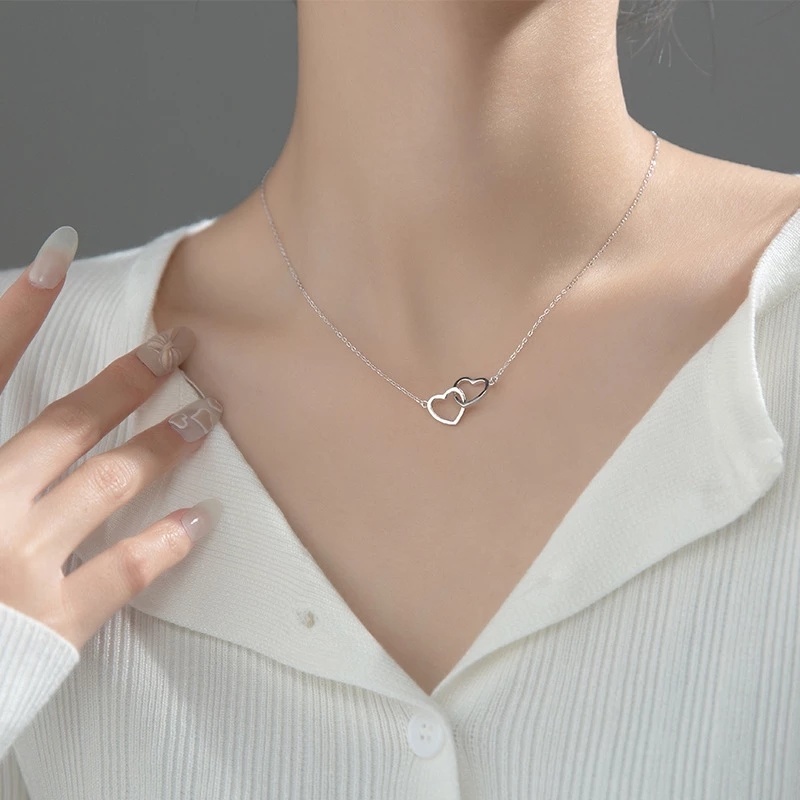 Kalung Choker Liontin Hati Ganda Gaya Minimalis Untuk Wanita