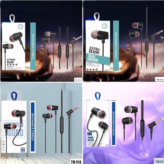 HEADSET - EARPHONE - HANDSFREE TM911 - TM912 - TM913 - TM914 - TM915 - TM916 - EXTRABASS JERNIH PACKINGAN IMPOR