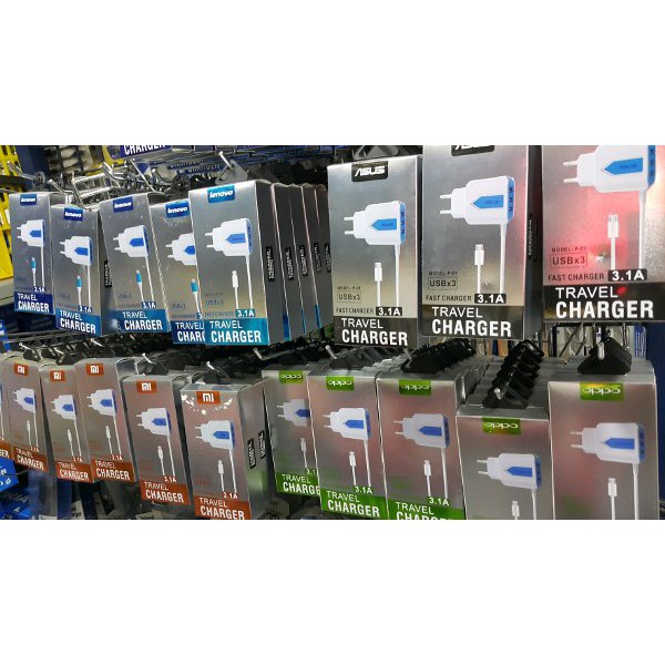 Casan Charger Merek Packing Chrome 3USB 3.1A