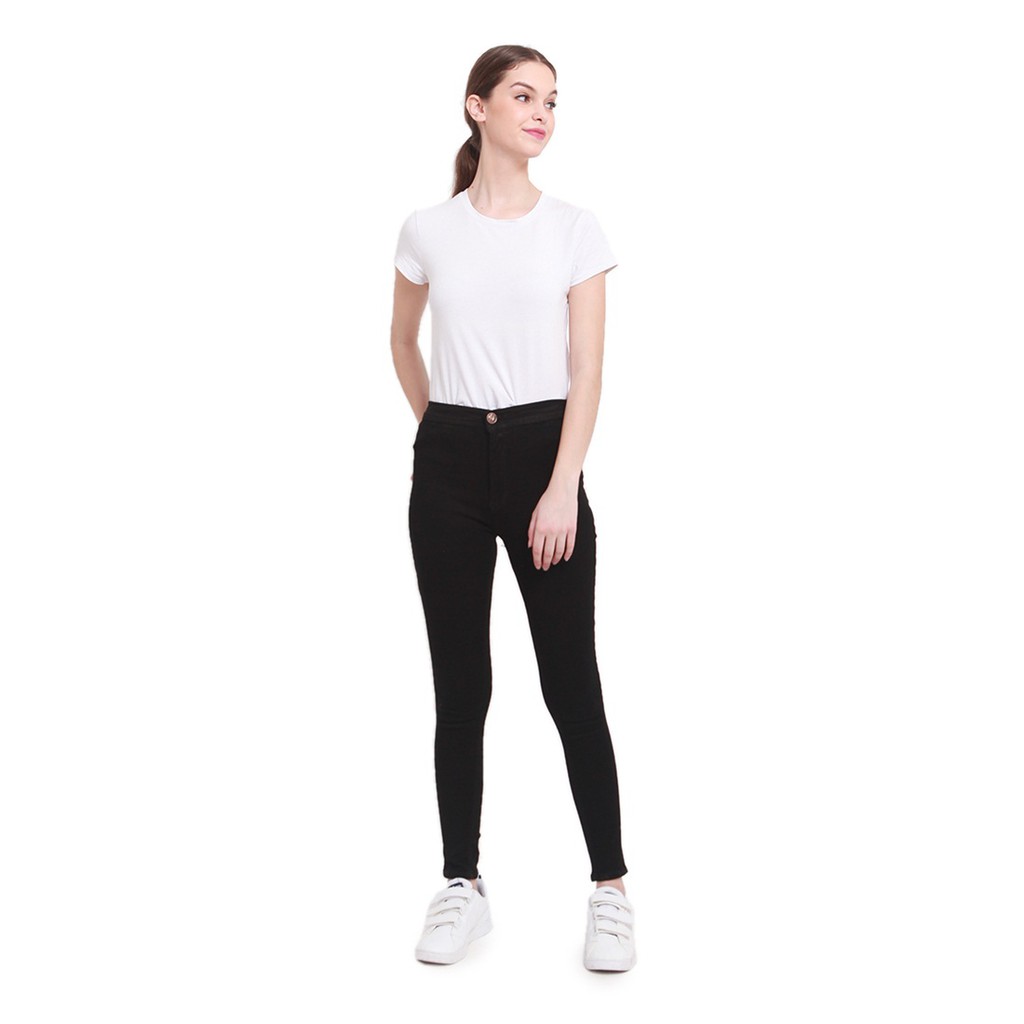 Dazina Celana HighWaist Skinny Plain Black Jeans Bawahan Wanita Premium Quality - HW Hitam