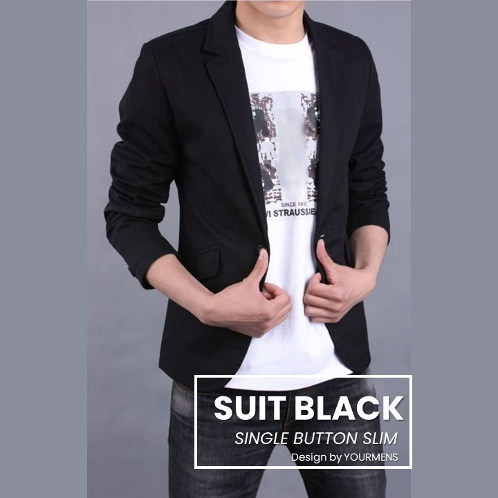 BLAZER PRIA SLIM FIT BLACK FASHIONABLE MEN SUIT ORIGINAL NIKAYU BAHAN HIGH TWIST TERBARU