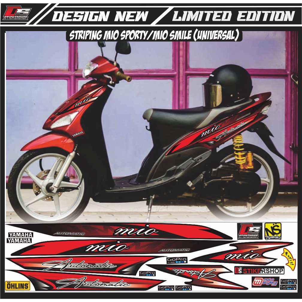STRIPING VARIASI MIO SMILE/MIO SPORTY RACING/STRIPING MIO VARIASI WARNA  MERAH LIS HITAM
