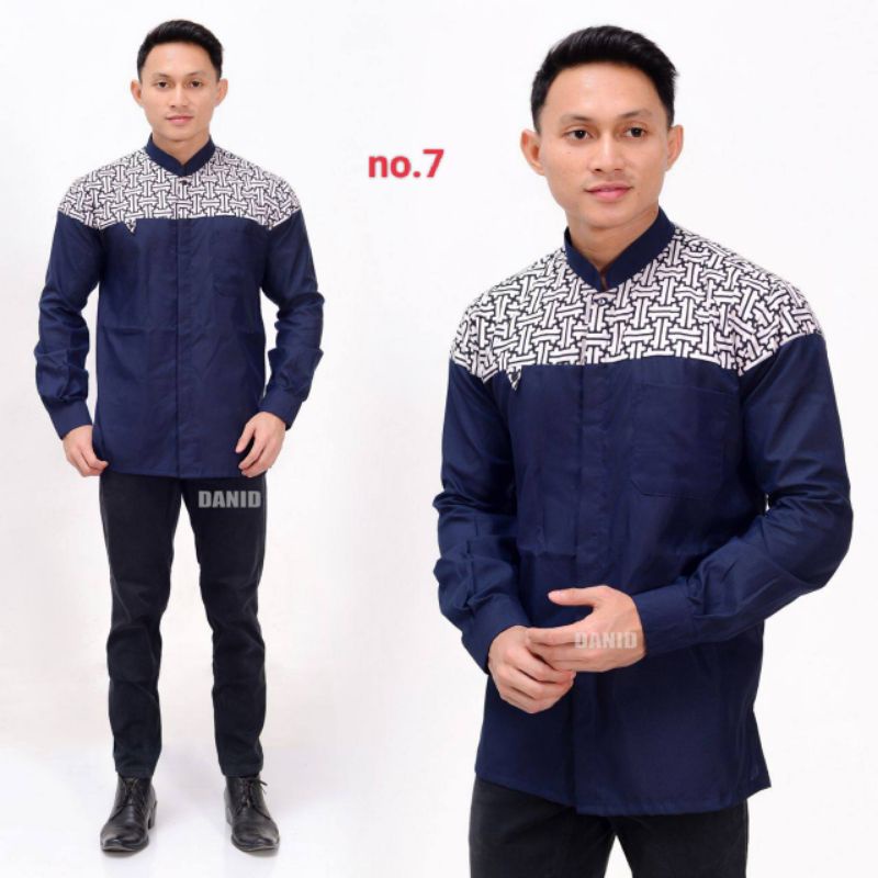 Baju Koko Original Hilwa Motif Falcon Lengan Panjang Warna Hijau Army Kombinasi Batik Terbaru