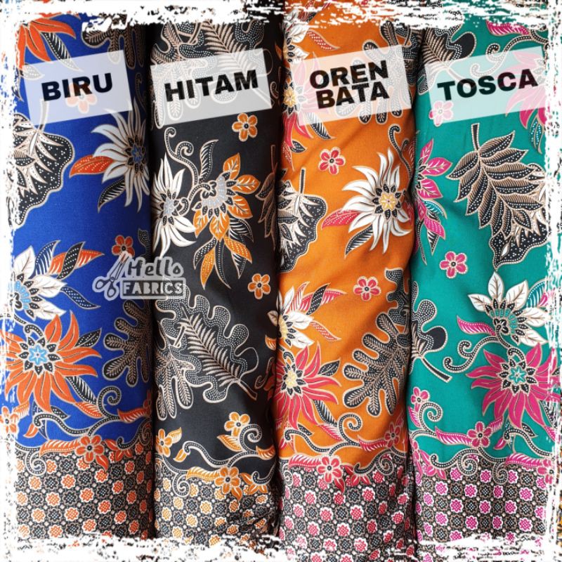 Kain Batik Halus Pria Wanita - Batik Meteran Bahan Sanwos BSY Warna Biru Hitam Bata Tosca