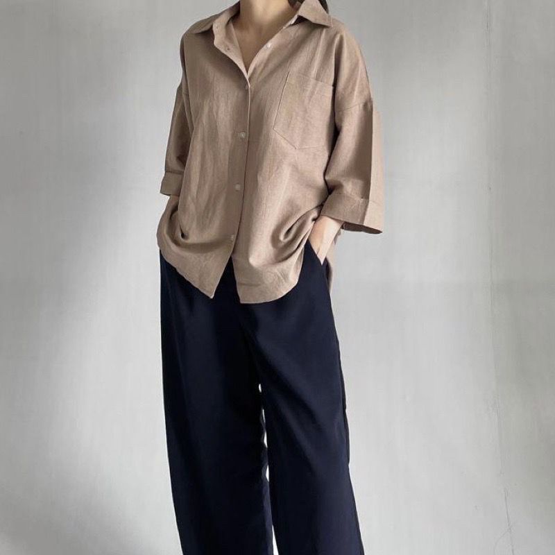 BEFAST - ZFS OOTD Wanita Kemeja Oversize ATIKA / 992 OVERSIZE LINEN / Pakaian Kemeja Oversize Kekinian / OOTD Ala Korean Style / Kemeja Terbaru 2022 / Kem Kekiniaan Remaja Wanita / Kemeja Oversize Banyak Warna