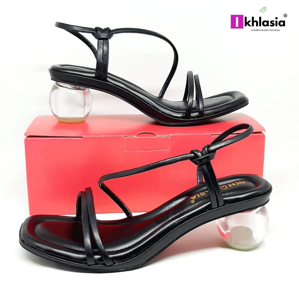 Sandal Heels Wanita Premium Hak Kaca Bulat Transparan HT10