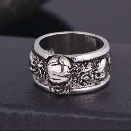 SEUSUK  Fashion Rock Silver Gothic Punk Old Wrinkle Skull Big Rotating Bikers Bible Ring