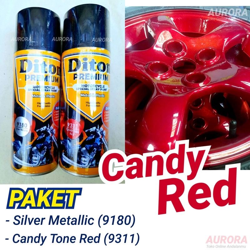 PAKET Diton Premium Silver Metalik 9180 dan Candy Tone Red Merah 9311 Aksesoris Mobil