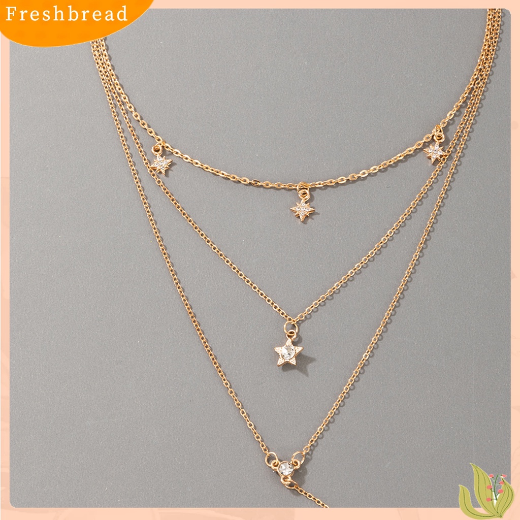 Terlaris Clavicle Chain Multilayers All-match Long Tassel Rhinestone Faux Crystal Star Pendant Necklace for Party