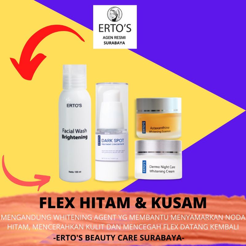 ORI Ertos Paket Penghilang Flek Hitam Membandel, Facial Wash ,Night Cream,Astaxanthine, DarkSpot
