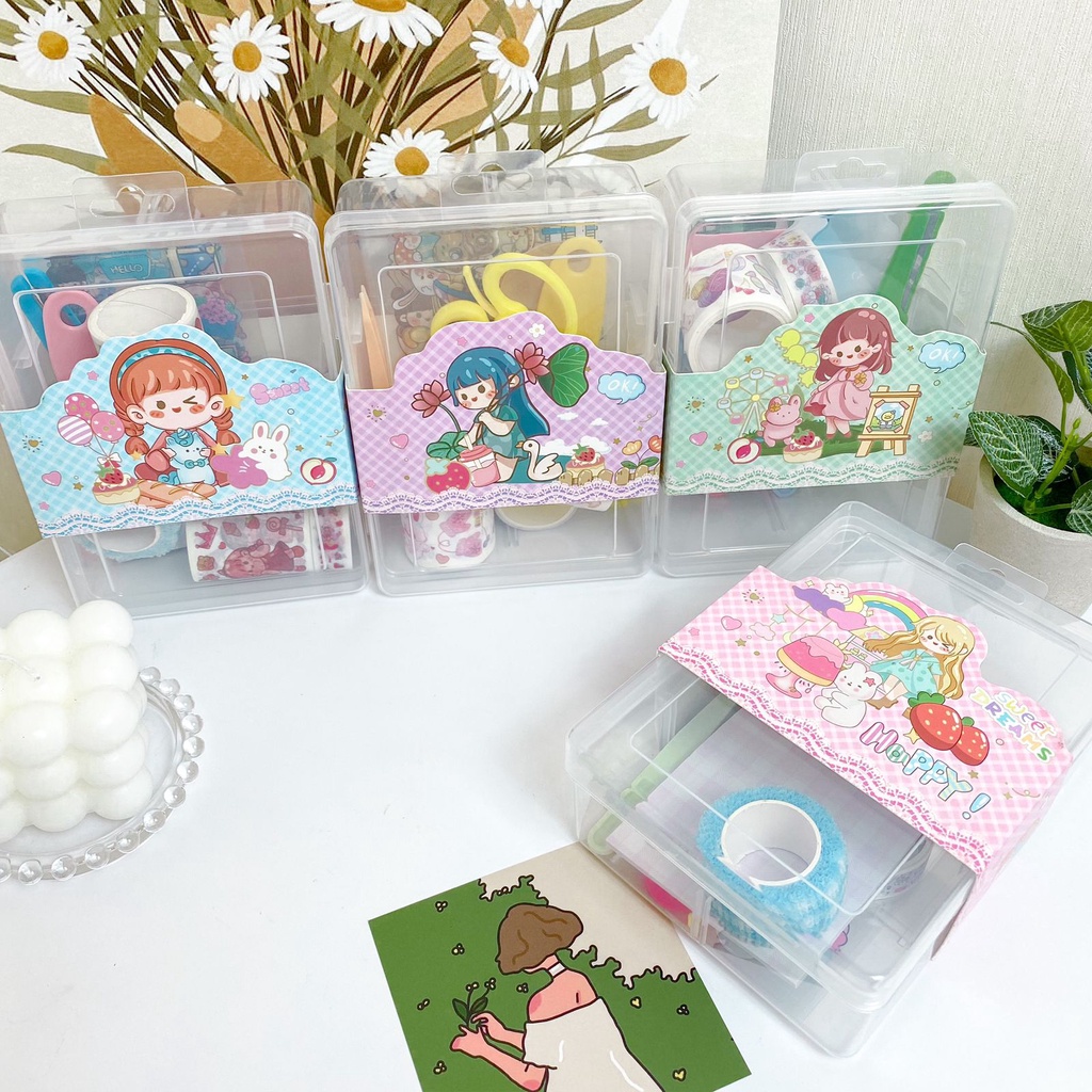 

TERBARU MINI HARDBOX ZKP-US170 PAKET STICKER WASHI TAPE + GUNTING MINI DAPAT BOX PLASTIK BISA COD