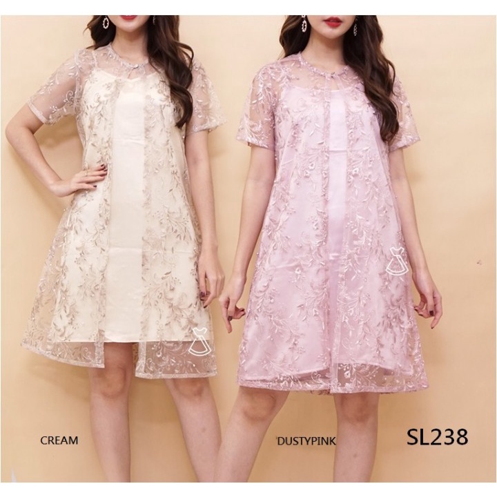 SL238 - Dress Party Tile Satin Dress Kondangan Wanita