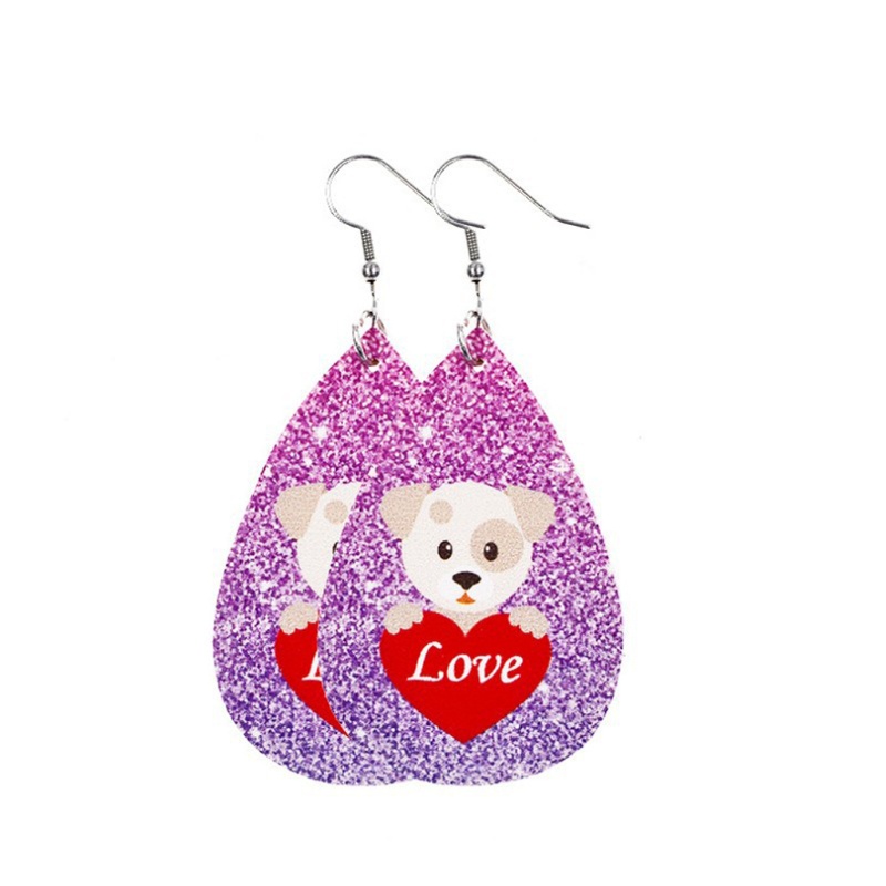 SIY  10 Pairs Valentine Day Leather Earrings Women Lightweight Heart Shape Print Love Dangle Faux Leather Earrings Kit Women