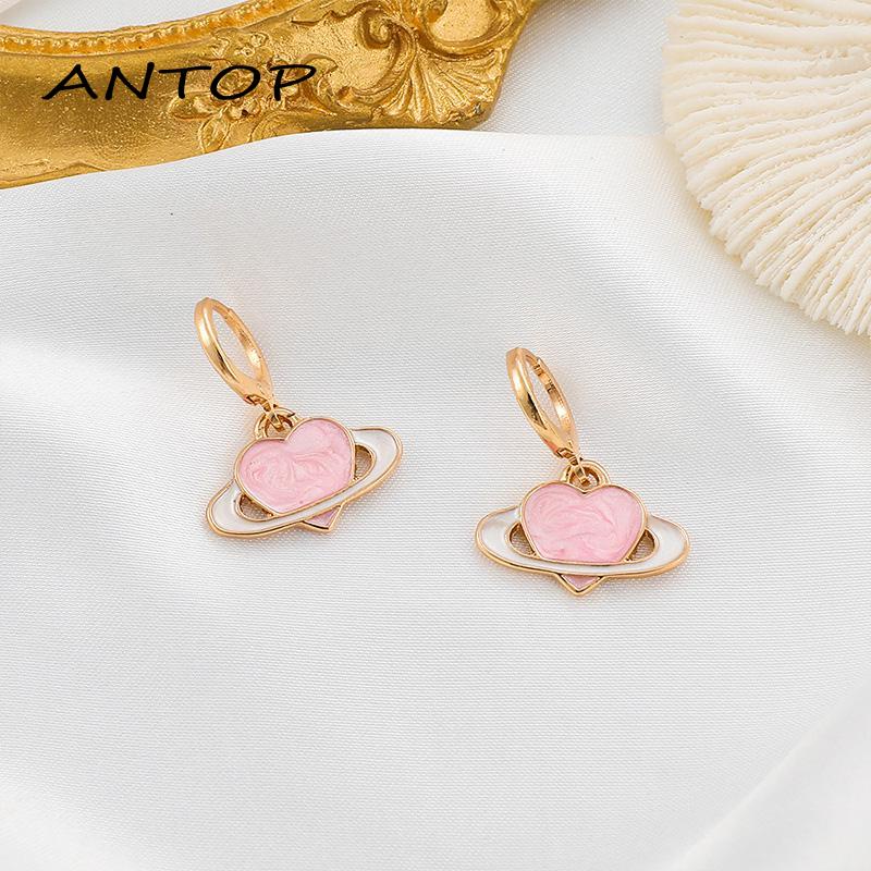 Anting Tusuk Gantung Desain Saturnus Warna Pink Kreatif Untuk Wanita