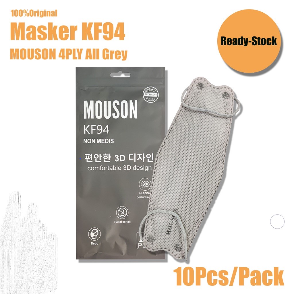 (Embos)Masker KF94 MOUSON Warna Hitam Putih Abu  4 Ply  Isi 10 Pcs per pack