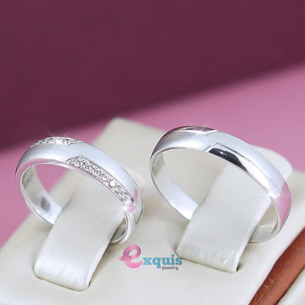 Cincin Nikah & Tunangan Emas Putih & Palladium Asli Couple Custom Ukir Nama | Free Box & Bergaransi 