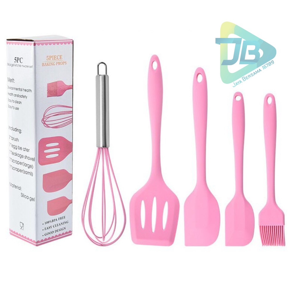 RT81 Alat Masak bahan silikon Silicone Utensil Spatula Cooking Baking Props Set 5pcs Peralatan Masak 5 in 1 Tahan Panas BPA Free JB5470