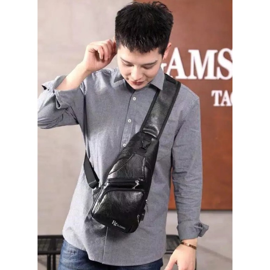 Tas Selempang Best Seller / Slempang Pria Sling Bag Kulit USB Port Slingbag Dada Shoulder COD - 126