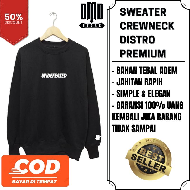 Sweater Crewneck Oversize Unisex Pria & Wanita Distro Undefeated Hitam Original Brand Tebal Bandung 