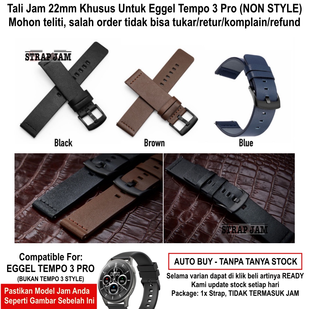 MODERN Tali Jam Eggel Tempo 3 Pro - Strap 22mm Leather Kulit Polos Simple