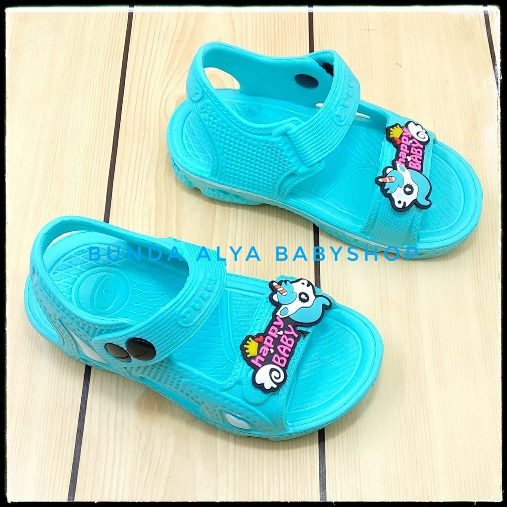 Sendal Anak Perempuan Usia 3 4 5 Tahun Motif Lucu BIRU Karet Elastis - Sepatu Sandal Anak Cewek Karet Unicorn Anti Licin Size 24 - 29