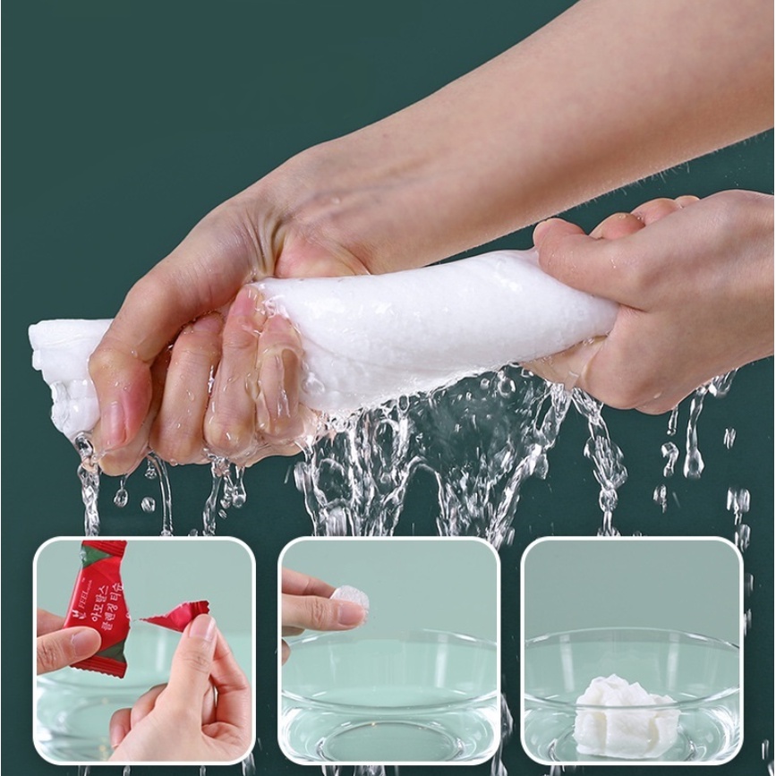 Compressed Handuk Mini Tablet Travelling Kompres Towel Portable Tisu Tissue Permen Lap Disposable