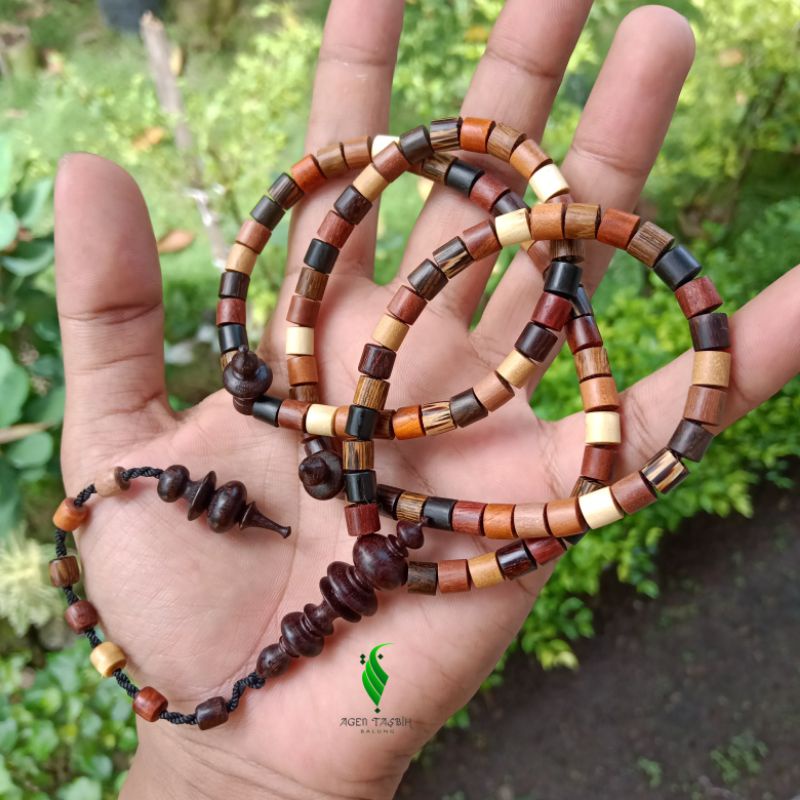 Tasbih Kombinasi 13 Kayu Langka Nusantara Motif Tabung Size 6mm Super, Tasbih Antik 99 Butir, Tasbih Muslim 99 Butir