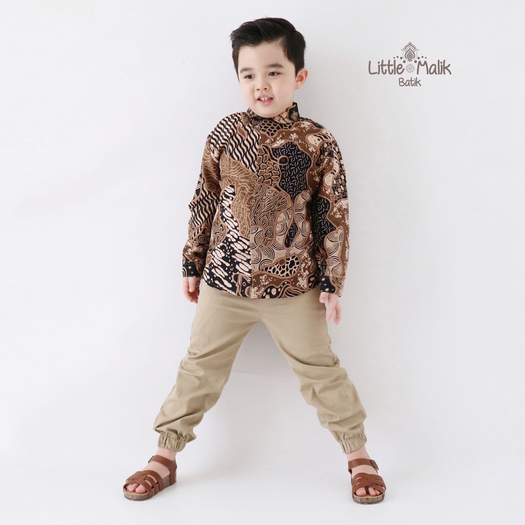 READY STOCK Kemeja Batik Couple  Anak / Ayah Lengan Panjang By Little Malik Batik, Cokelat