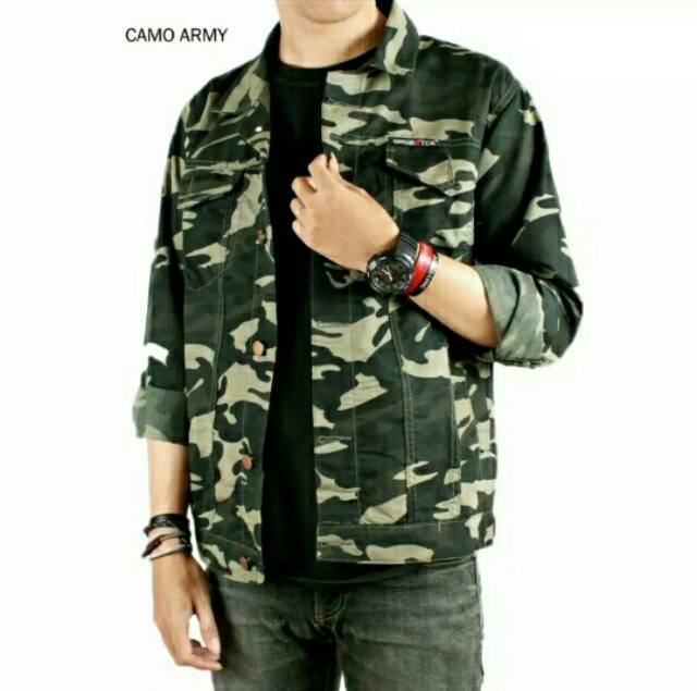 Jaket Camo Canvas Pria Model Trucker