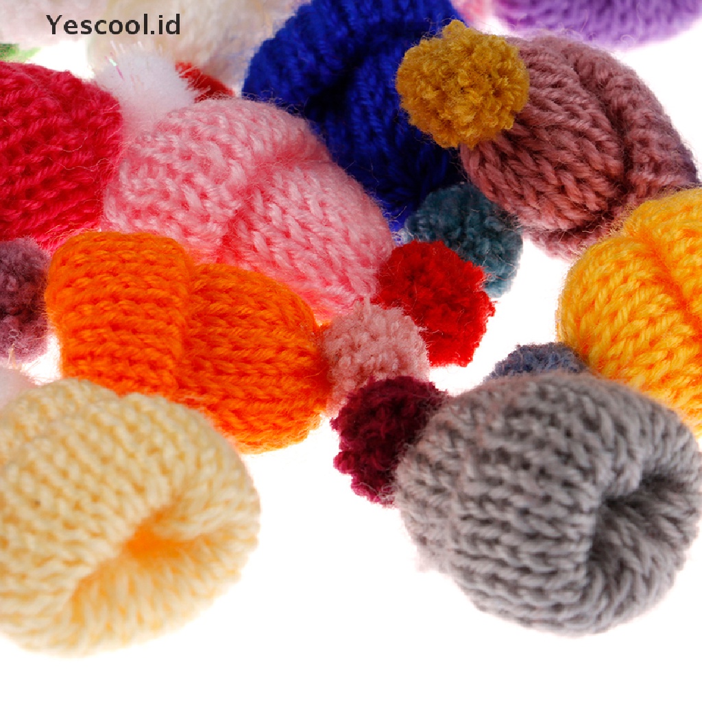 【Yescool】 10Pcs 3.5CM Mixed Woolen Yarn Mini Hat Cap Headwear Garment Doll Craft Materials .