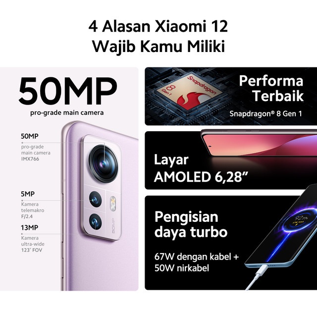 Xiaomi 12 (8GB+256GB) Snapdragon® 8 Gen 1 5G 50MP Triple Kamera Layar AMOLED 6,28” 120Hz 4500mAh-1