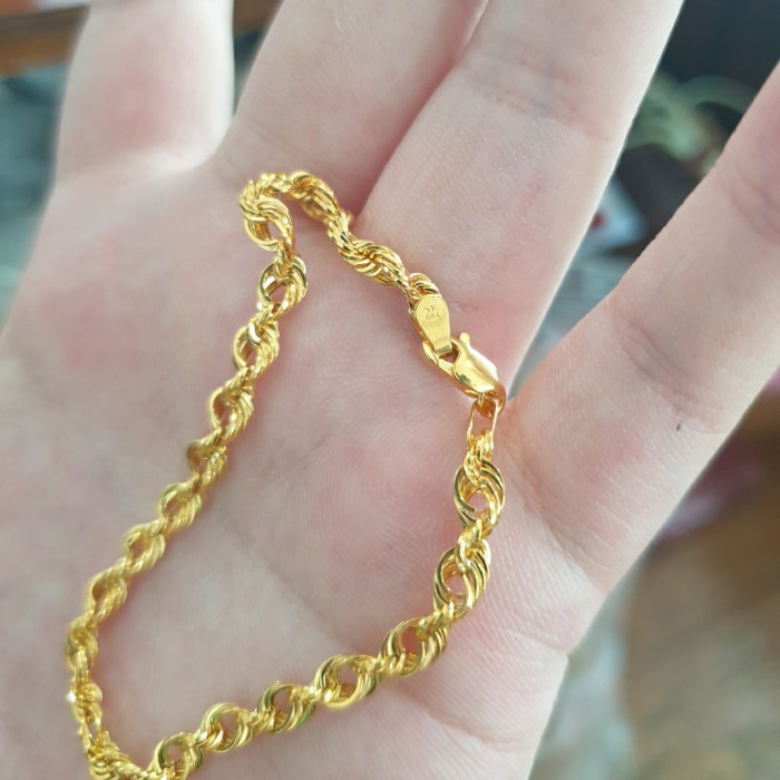 PROMO Gelang rantai tambang ring lilit kuning gold emas asli 700 70% 16k hwt