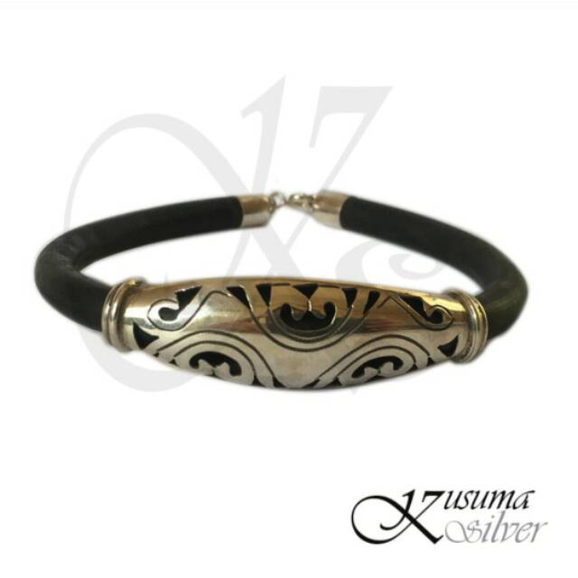 Gelang bracelet kulit perak silver bali ukir asli 925