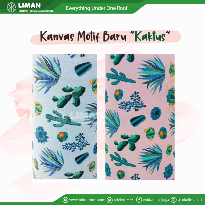 Kain Kanvas Motif Kaktus Pink/Biru